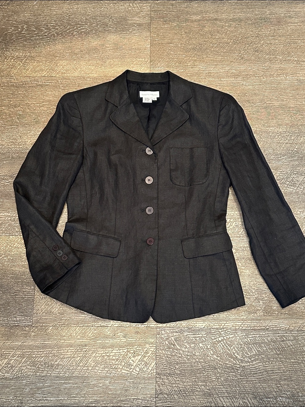 Smooth Studio Black Linen Single Breasted Fully Lined Blazer Size 8P
